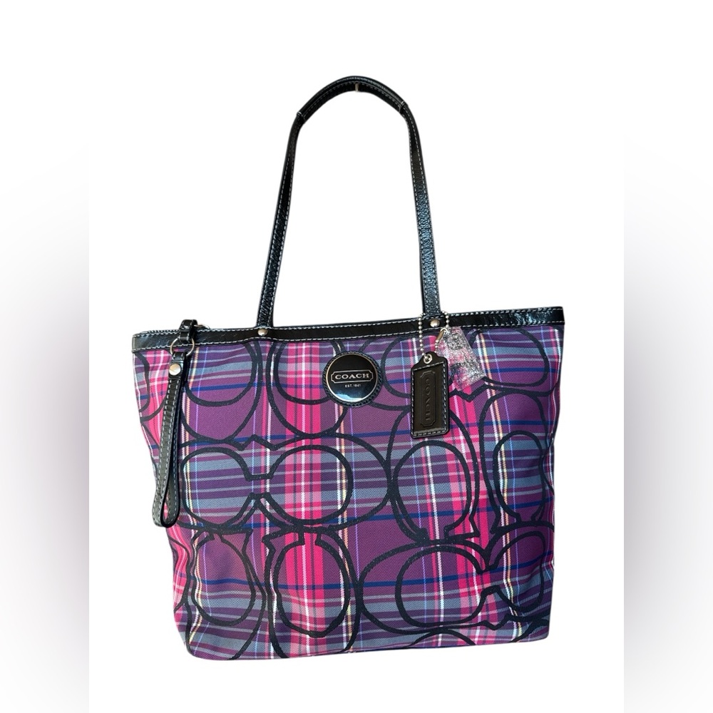 Coach Poppy Plaid Signature Tote Bag